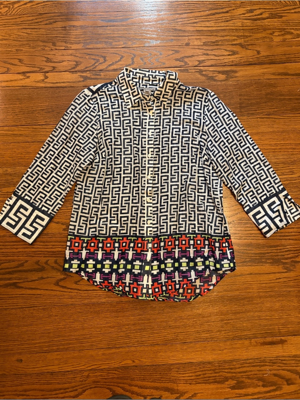 Sharon young BOHO button down with 3/4 sleeve